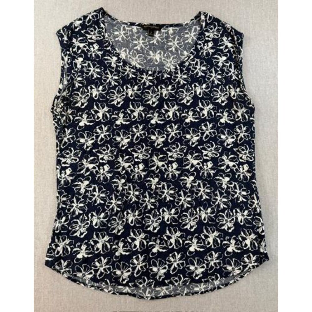 Banana Republic Floral Top M Blue Cap Sleeve Cottagecore Boho Career Office